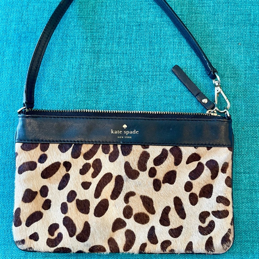Kate Spade Black and Tan Leopard Wristlet